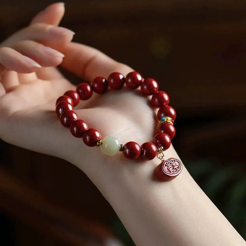 Natural cinnabar Emperor sandstone bracelet in 8mm and 10mm bead sizes.