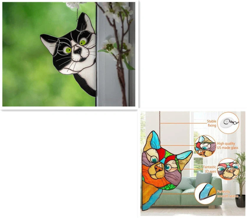 Colorful PVC cat window sticker with double-sided design for home and car decoration