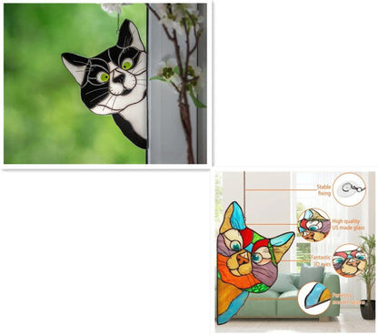 Colorful PVC cat window sticker with double-sided design for home and car decoration