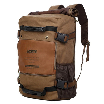 Men's durable canvas backpack with multiple pockets for travel and school