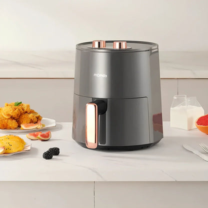 Automatic air fryer in light luxury gray with double knob controls and 4.5L cooking capacity