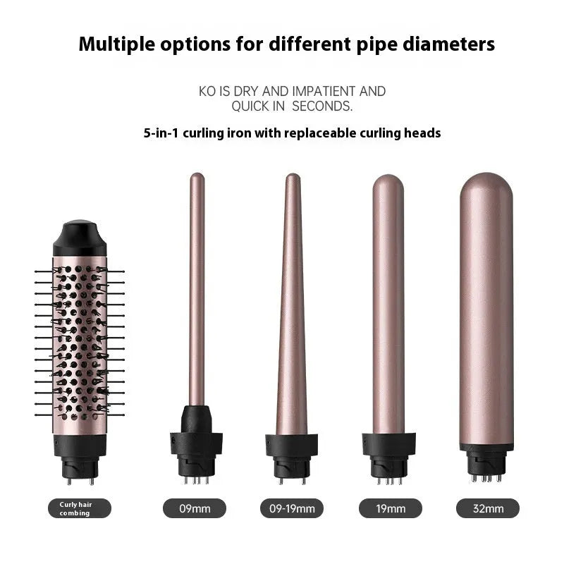 Automatic large wave hair curler in rose gold or black with three headbands and international power compatibility