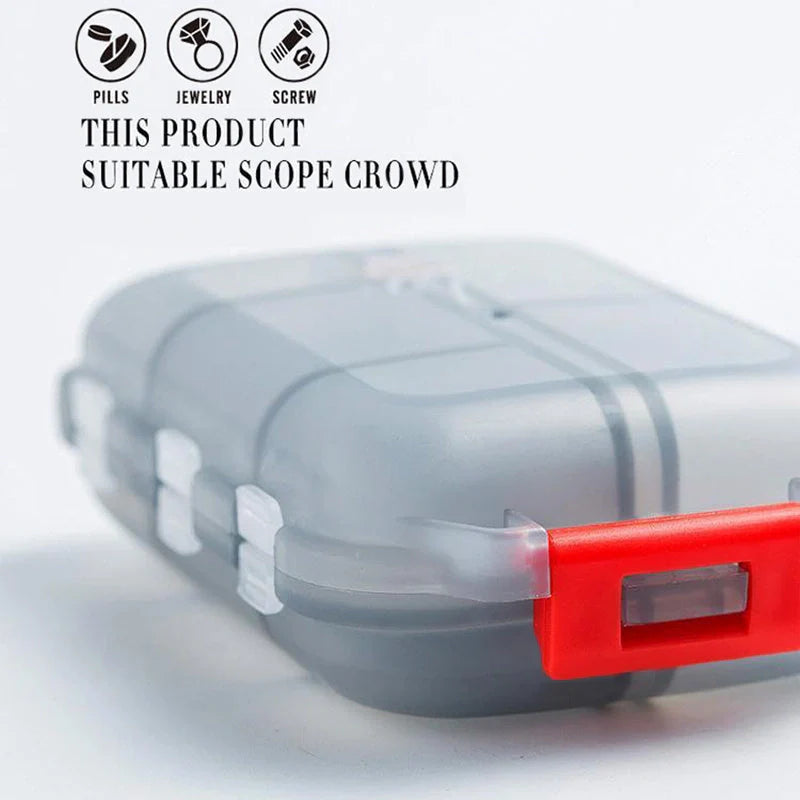 10-Grid Moisture-Proof Travel Pill Organizer in multiple colors for medication management