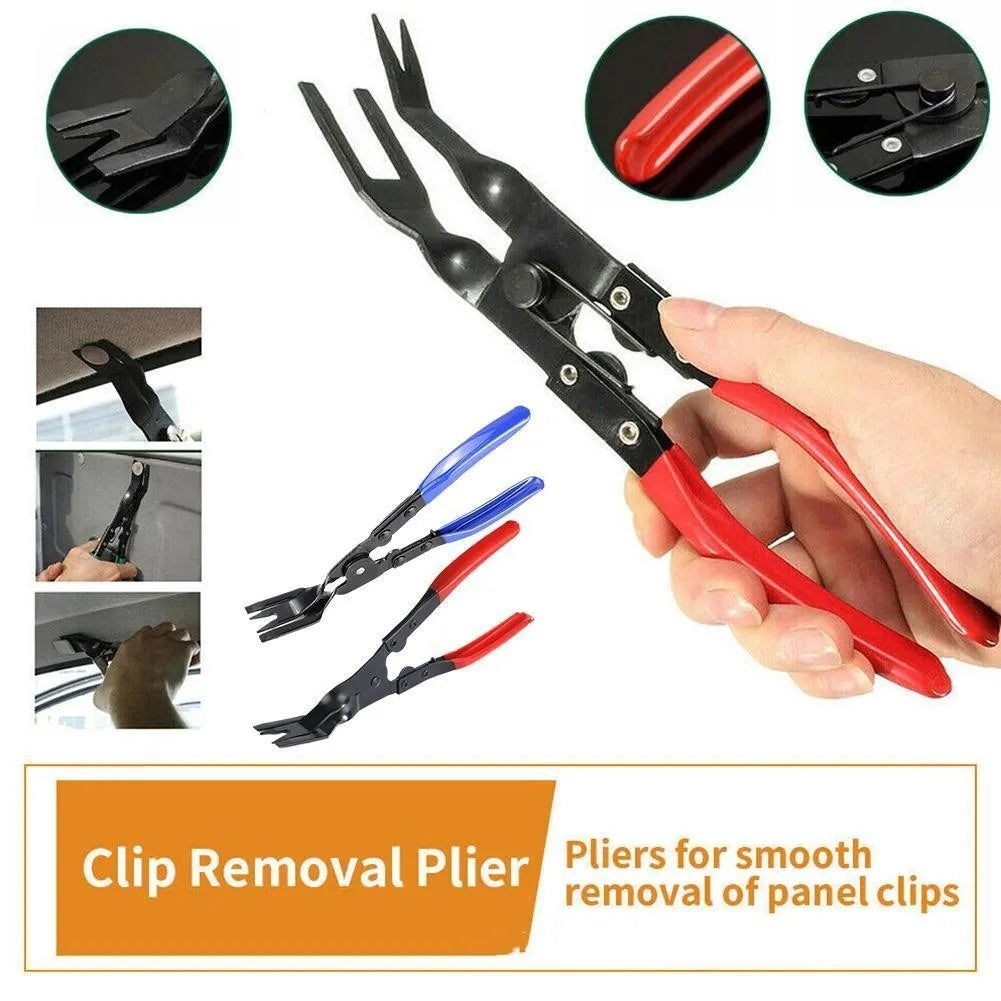 Blue steel car clamp removal pliers with 235mm length for door panel and interior bracket disassembly