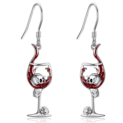 Halloween skull wine glass earrings in electroplated zinc alloy with geometric design