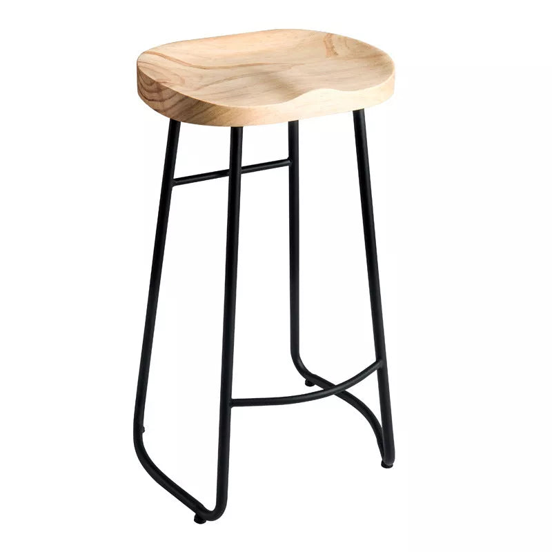 Wrought iron bar stool with solid wood seat, 42x42x75cm, US-style design