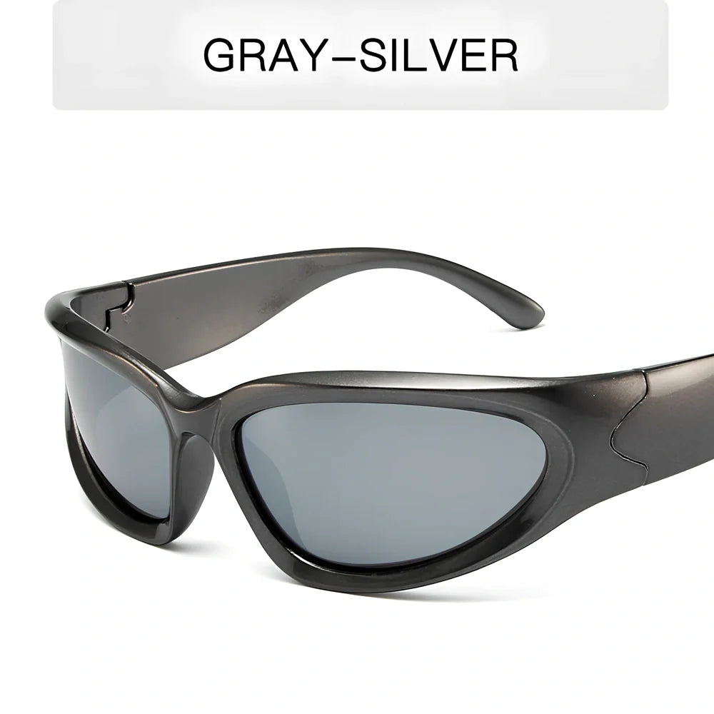 Personalised steam punk full frame cycling sunglasses in sand black grey chip style with mercury lenses for glare reduction