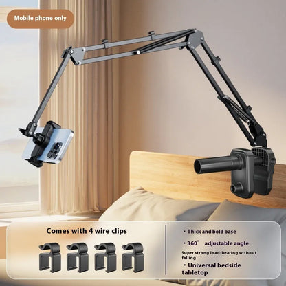 Metal cantilever bracket bedside table with 4 clips for mobile phone and tablet, universal clamp-on tray