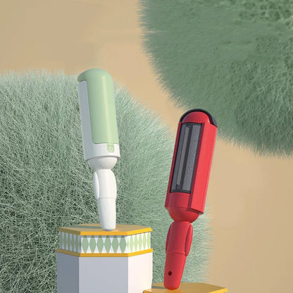 Reusable pet hair remover roller with nylon brush and non-slip BPA-free plastic handle in red and black colours.