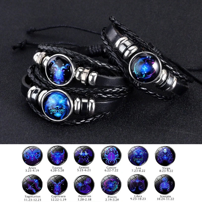 Luminous zodiac bracelet with glow-in-the-dark astrological symbols for stylish nightlight fashion