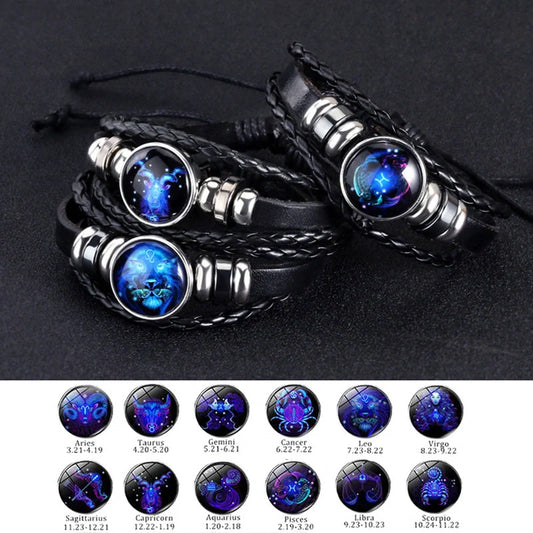 Luminous zodiac bracelet with glow-in-the-dark astrological symbols for stylish nightlight fashion