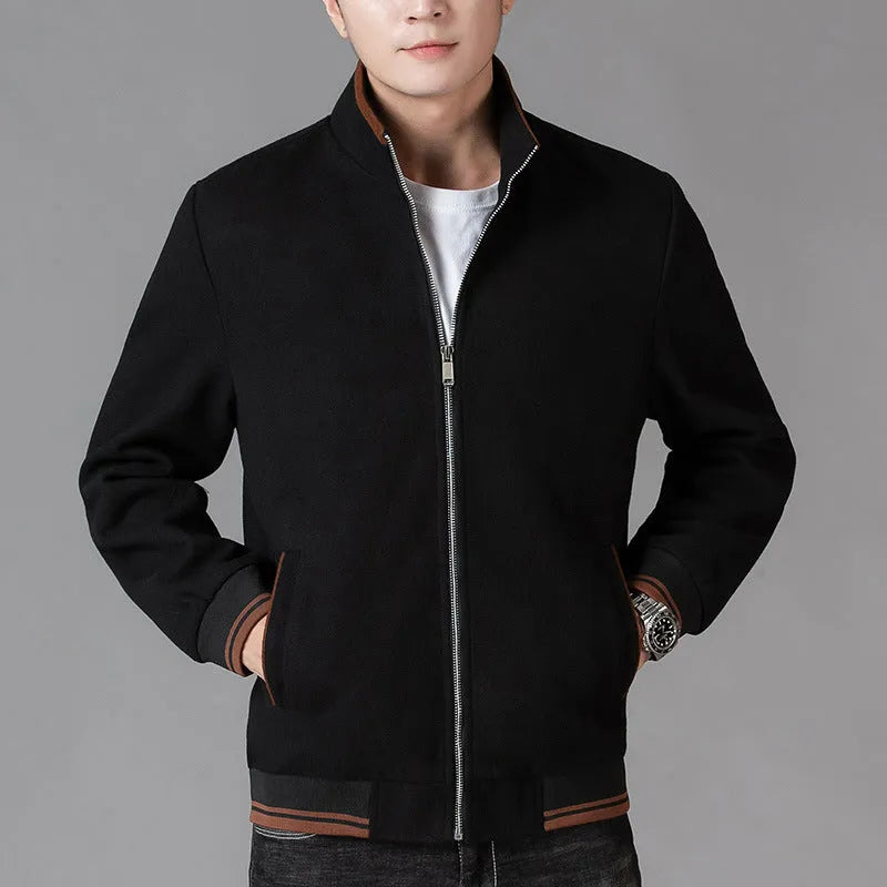 Men's grey sports-style fleece coat with long sleeves and a chest pocket on a hanger.