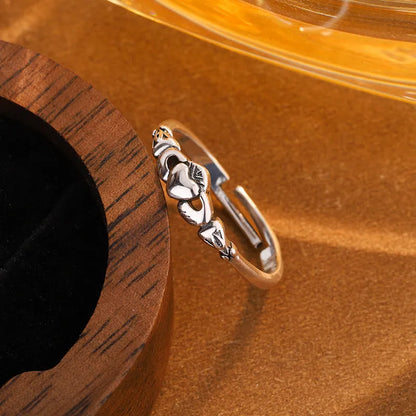 Copper open heart ring with retro silver finish for women