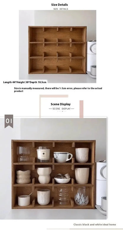 Solid birch wood square multi-layer grid storage rack with natural meridian colour grain