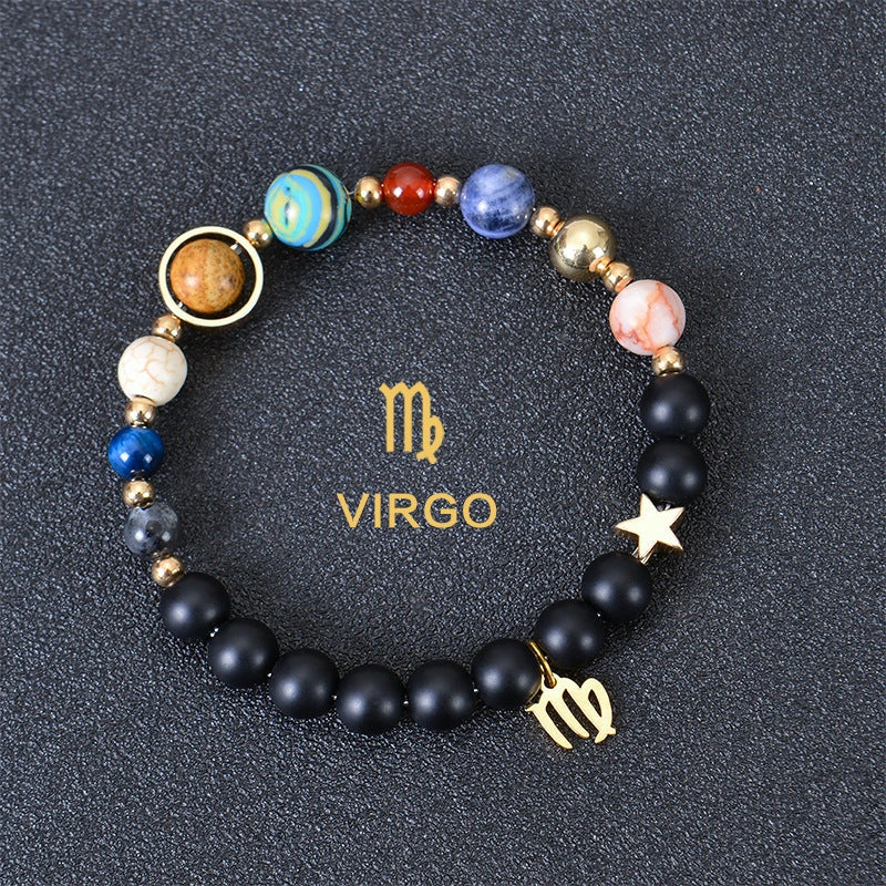 Stylish frosted stone beaded zodiac constellation bracelet for unisex wear