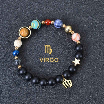Stylish frosted stone beaded zodiac constellation bracelet for unisex wear