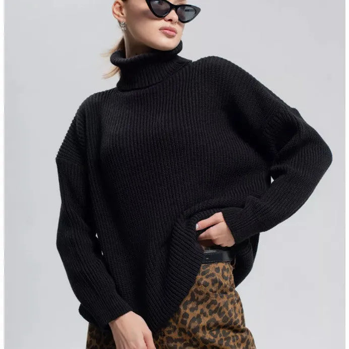 Women's high neck pullover sweater in imitation cashmere fabric with 3D pattern, available in six colours