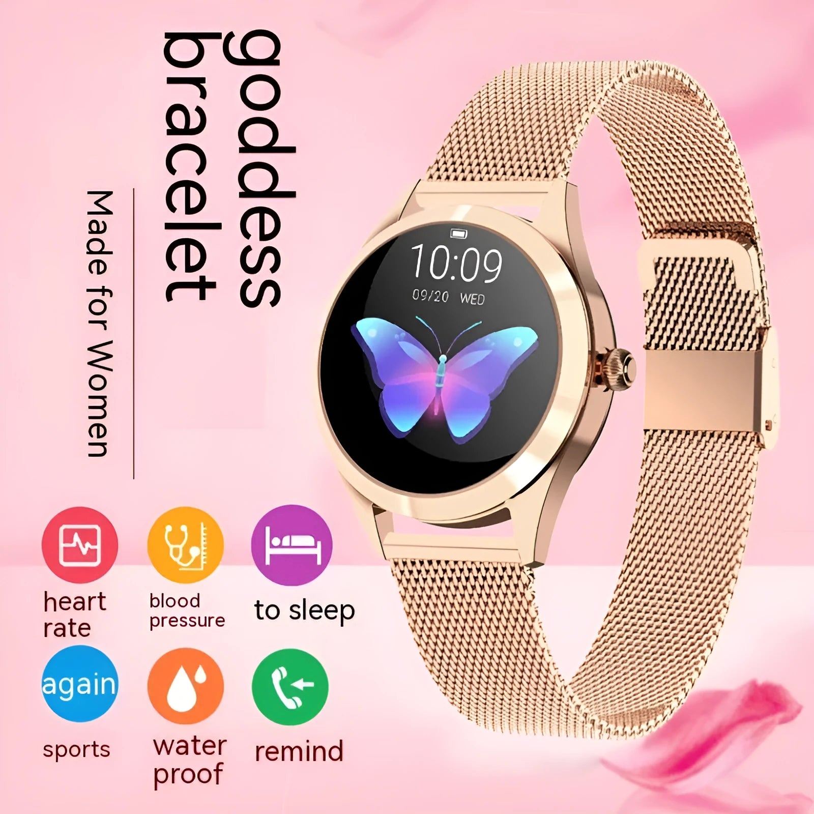 Women's multi-colour sports smartwatch showing fitness tracking on screen.
