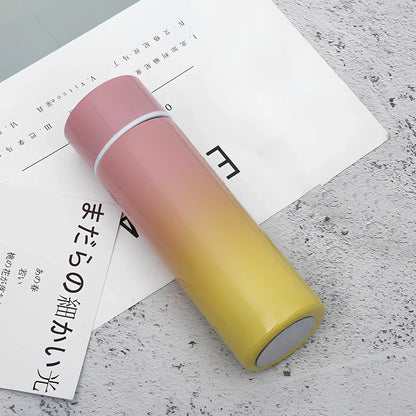 Stainless steel vacuum flask with temperature display showing beverage temperature, 22.5cm height