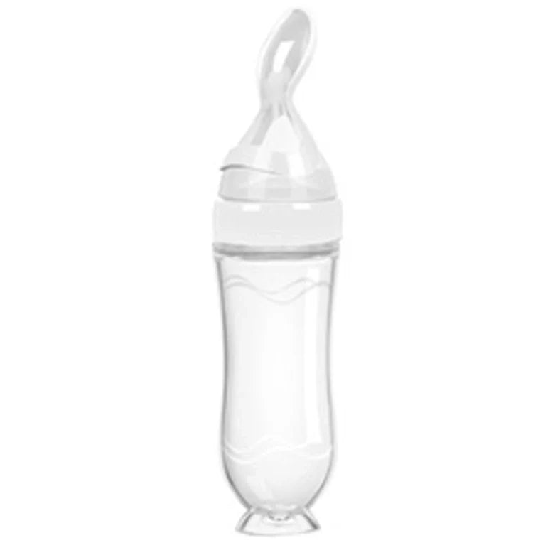 Blue baby silicone feeding spoon with 90ml capacity for rice paste and semi-liquid foods