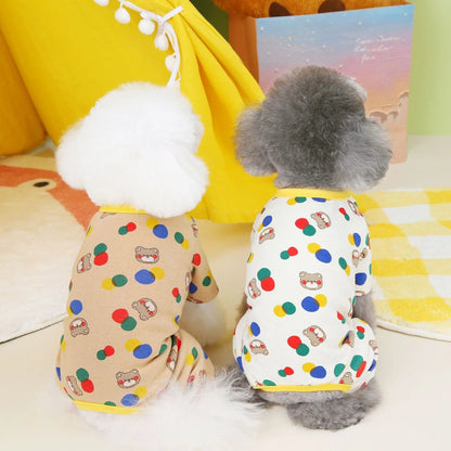 Colourful ball bear dog outfit in beige and light brown colours made from cotton spandex blend