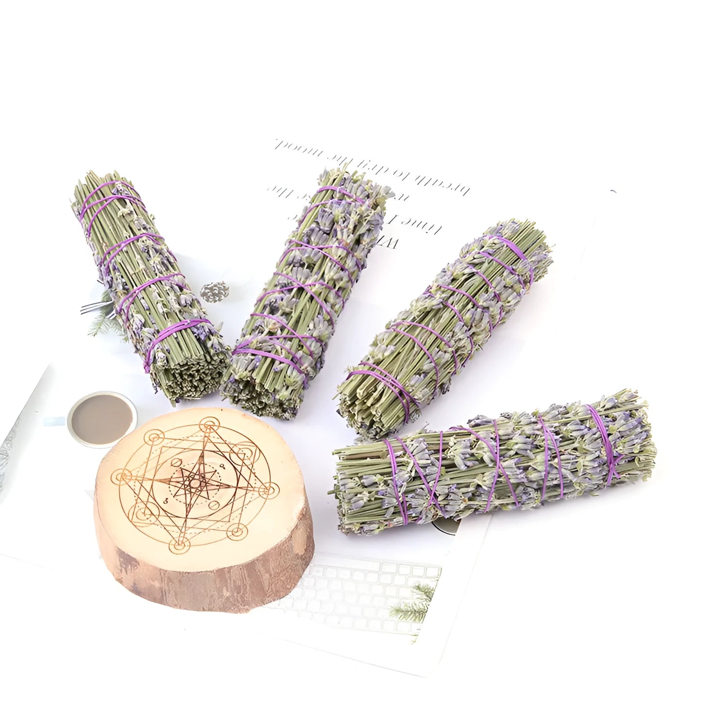 A single 4-inch long natural dried flower aromatherapy stick with lavender fragrance on a plain background.