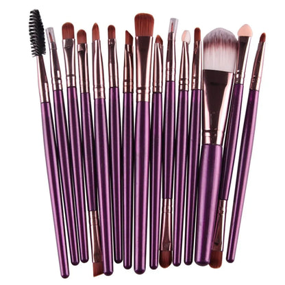 MAANGE 18-piece make-up brush set with fan-shaped tools for contouring and blending on a table