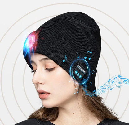 Warm Bluetooth Beanie with wireless music, hands-free calls, and outdoor lighting for active lifestyles