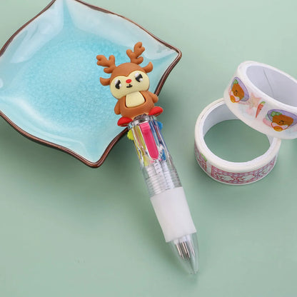 Christmas four-colour ballpoint pen with press mechanism showing festive designs