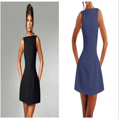 Slim-fitting backless sleeveless summer dress in street hipster style with high waist design