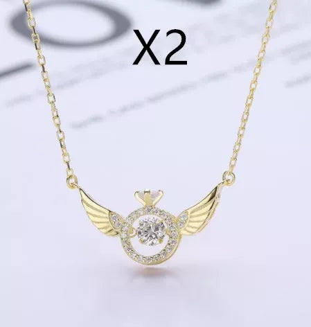 Angel Wings Necklace for women with adjustable water wave chain, available in gold, silver, and rose gold.