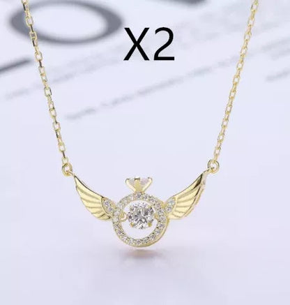 Angel Wings Necklace for women with adjustable water wave chain, available in gold, silver, and rose gold.