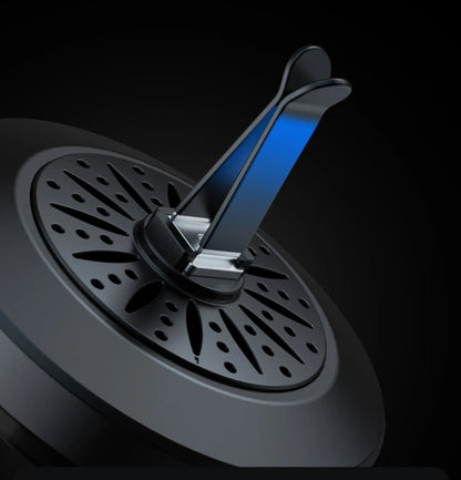 Car atmosphere light with RGB lighting installed in air vent, showing voice control and aromatherapy functions