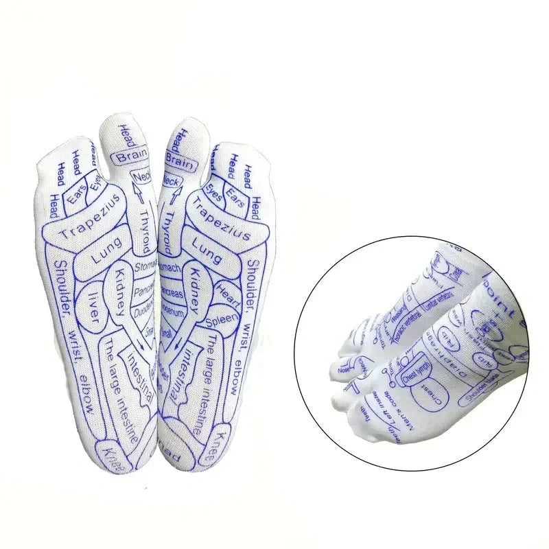 Acupressure foot massager socks with reflexology charts for targeted relief