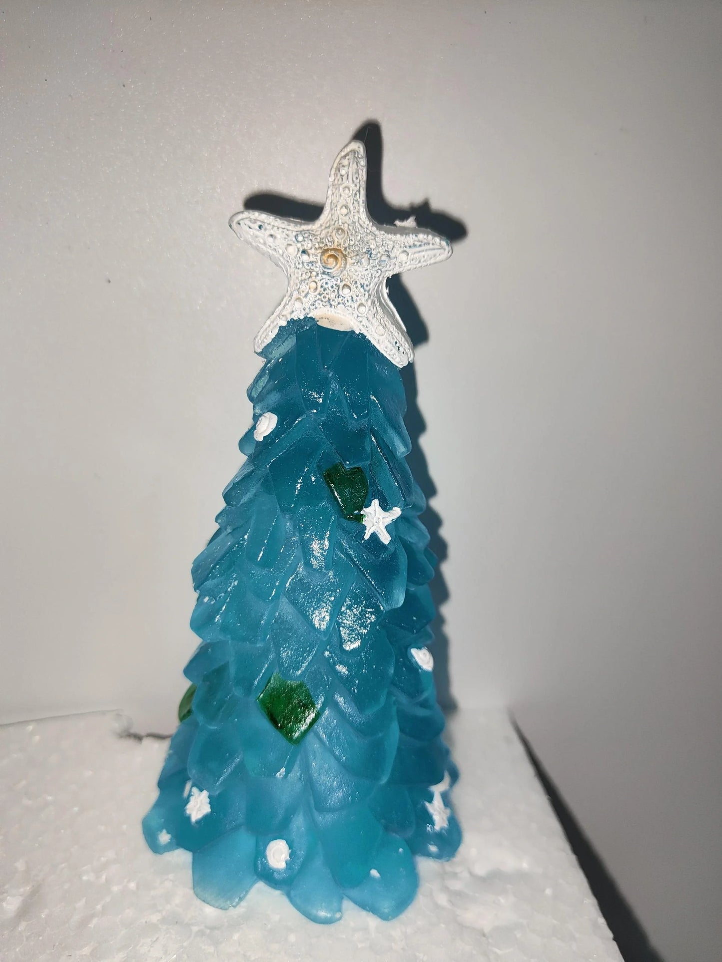 Blue PVC Christmas tree decoration with ocean-themed design, 15cm in height