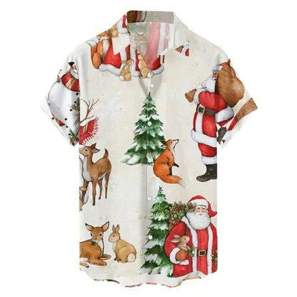 Men's short-sleeved Hawaiian shirt with 3D printed pattern, available in multiple colours and sizes including plus sizes.