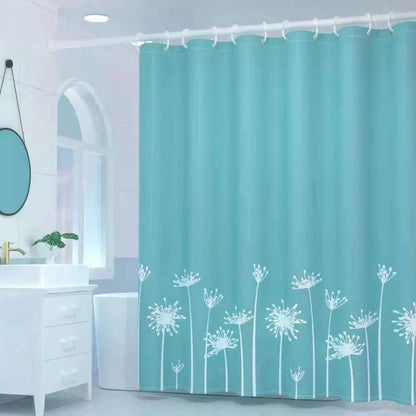 Waterproof polyester shower curtain with printed design, available in multiple sizes for bathroom protection