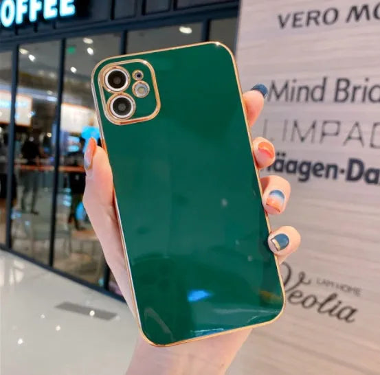 Gold-plated TPU mobile phone case with silicone stripe detailing for iPhone models
