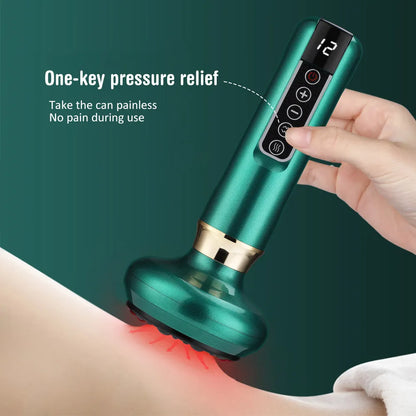 Green electric vacuum cupping massager device with USB charging cable