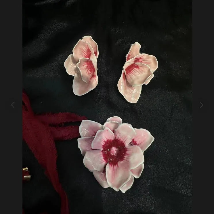 Pastoral style alloy earrings with oil-spot glaze floral design, electroplated finish for women, European and American style stud earrings available in blue flower, green flower, purple flower, and rose flower colour options.