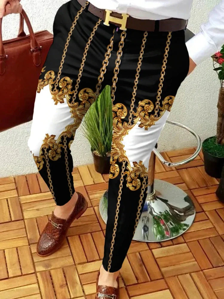 Men's plaid print straight-leg trousers in cotton blend, mid-waist fit, available S-XXXL with 2-3cm measurement allowance