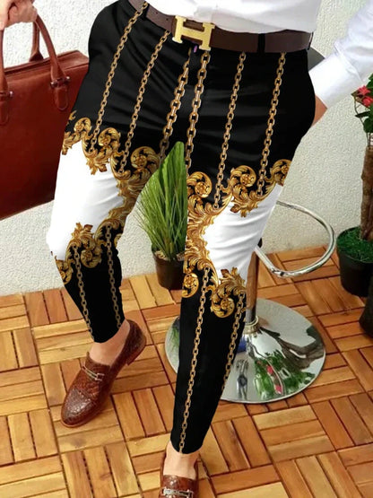 Men's plaid print straight-leg trousers in cotton blend, mid-waist fit, available S-XXXL with 2-3cm measurement allowance