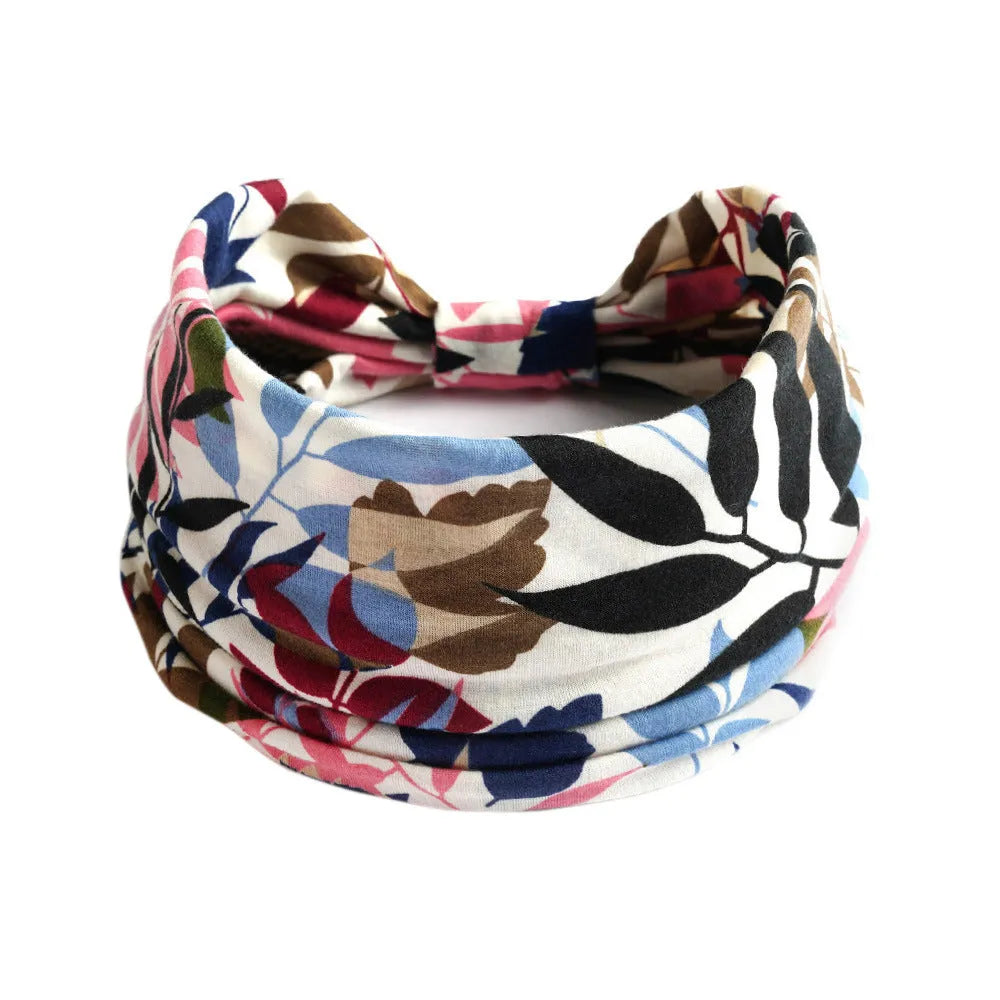 Bohemian cloth yoga sports headband with floral and polka dot patterns, available in multiple colours.