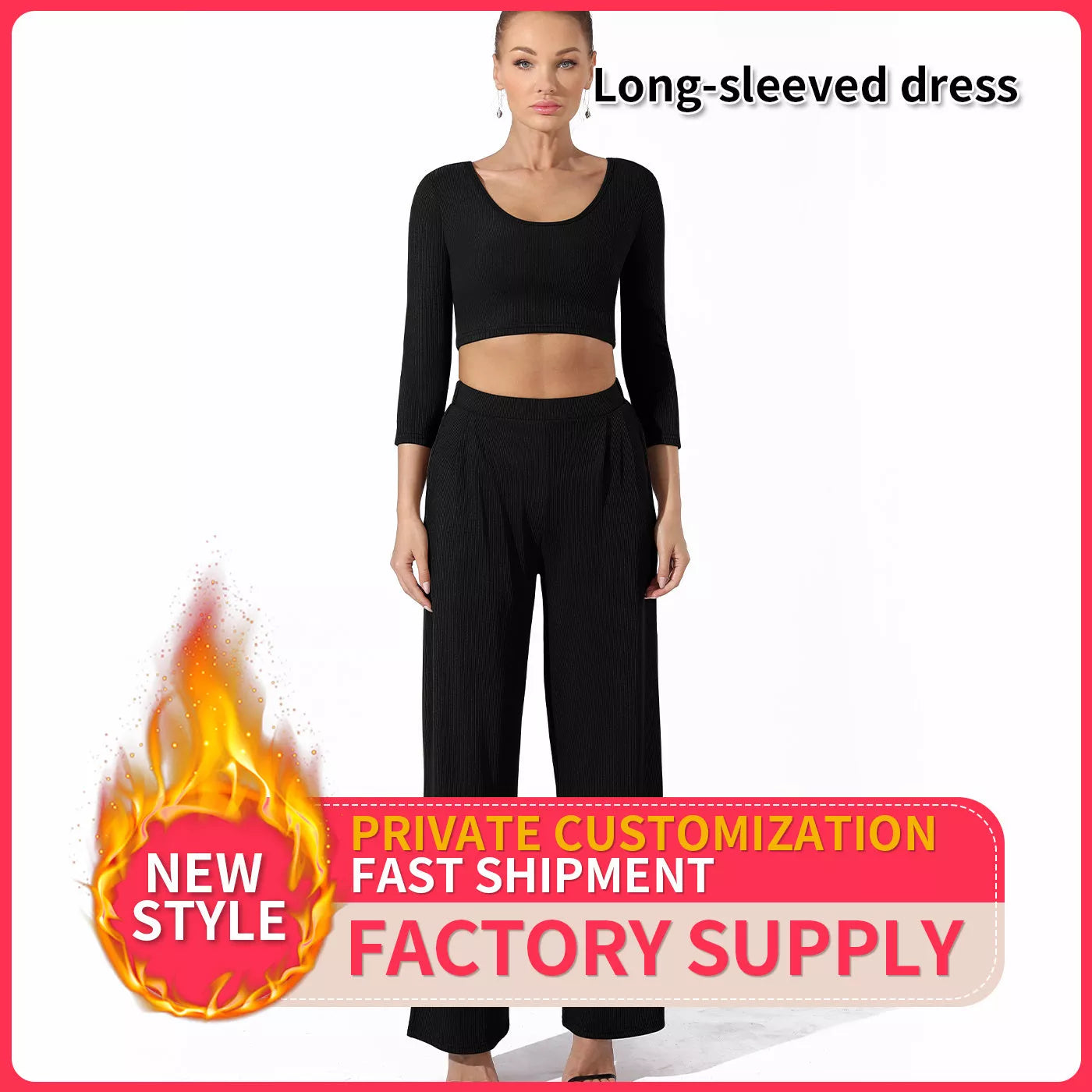Women's solid color top and pants set in black or coffee, sizes S to 4XL