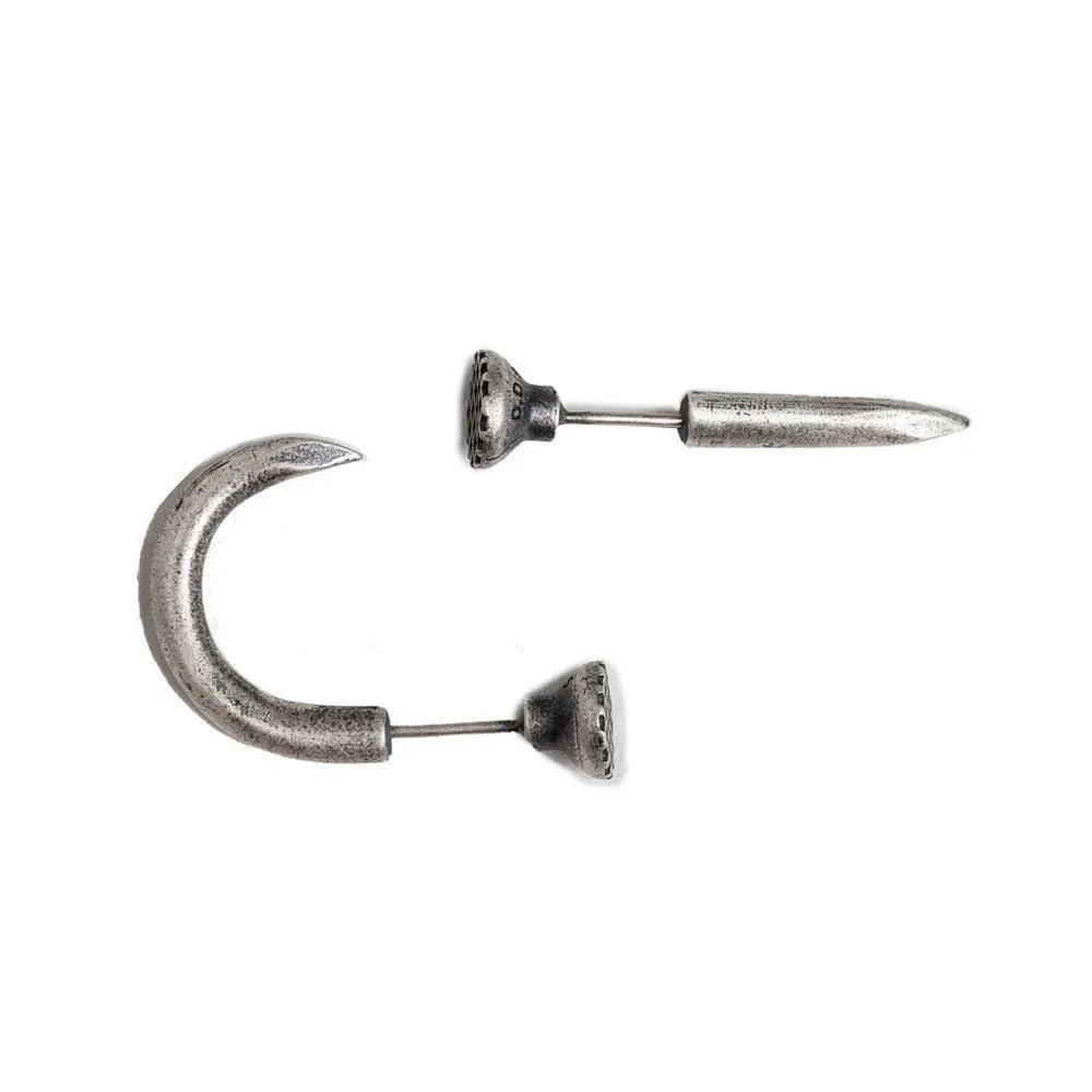 S925 sterling silver single stud earring featuring a straight or curved nail punk design.