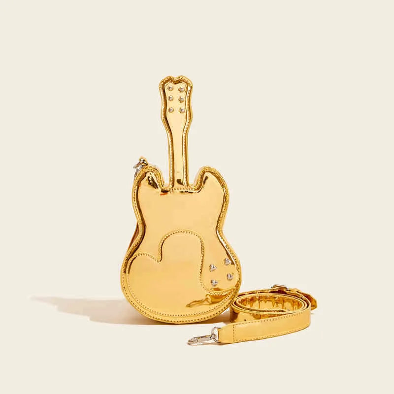 Guitar creative arts crossbody shoulder bag in PU material with 16cm width, 33cm height and 5cm bottom thickness for phone, wallet, cosmetics and everyday essentials available in silver, black, yellow, blue and pink colours
