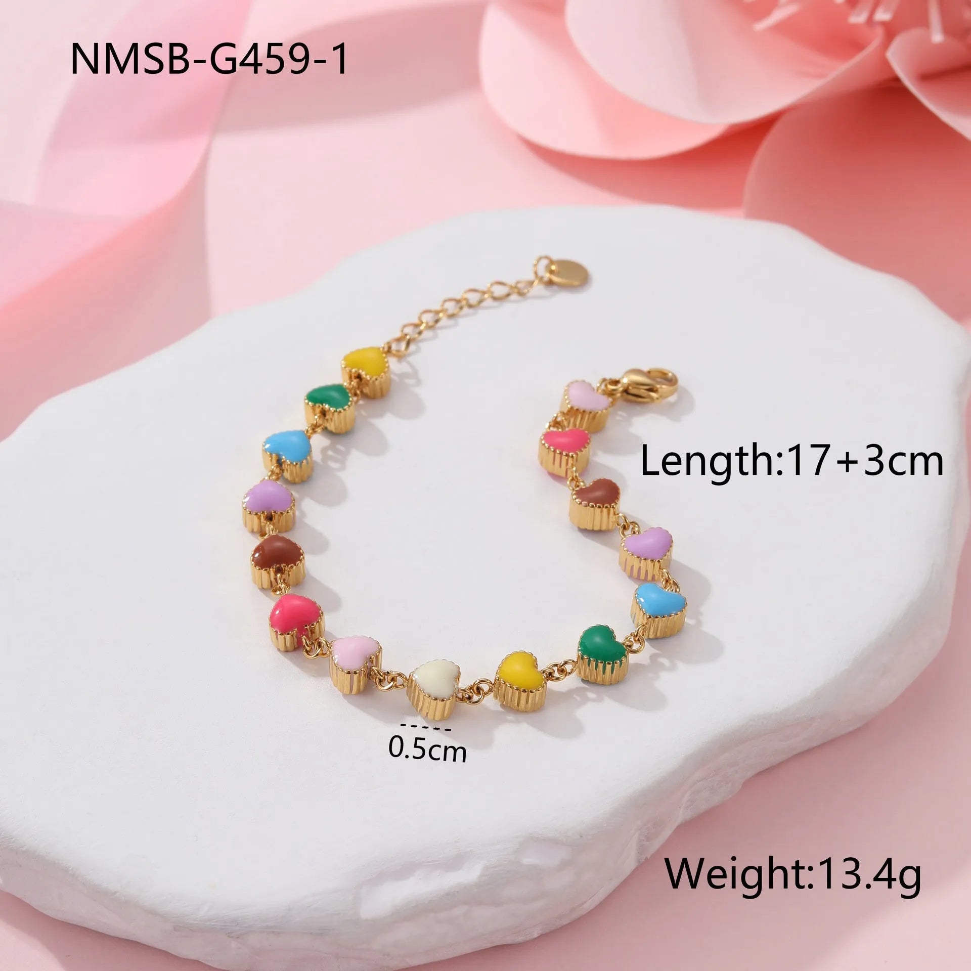 Women's heart-shaped titanium steel bracelet with electroplated finish in gold or steel colour options