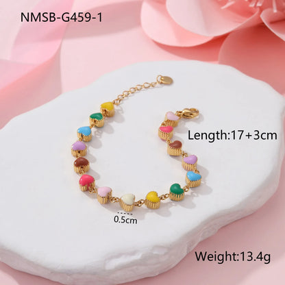 Women's heart-shaped titanium steel bracelet with electroplated finish in gold or steel colour options