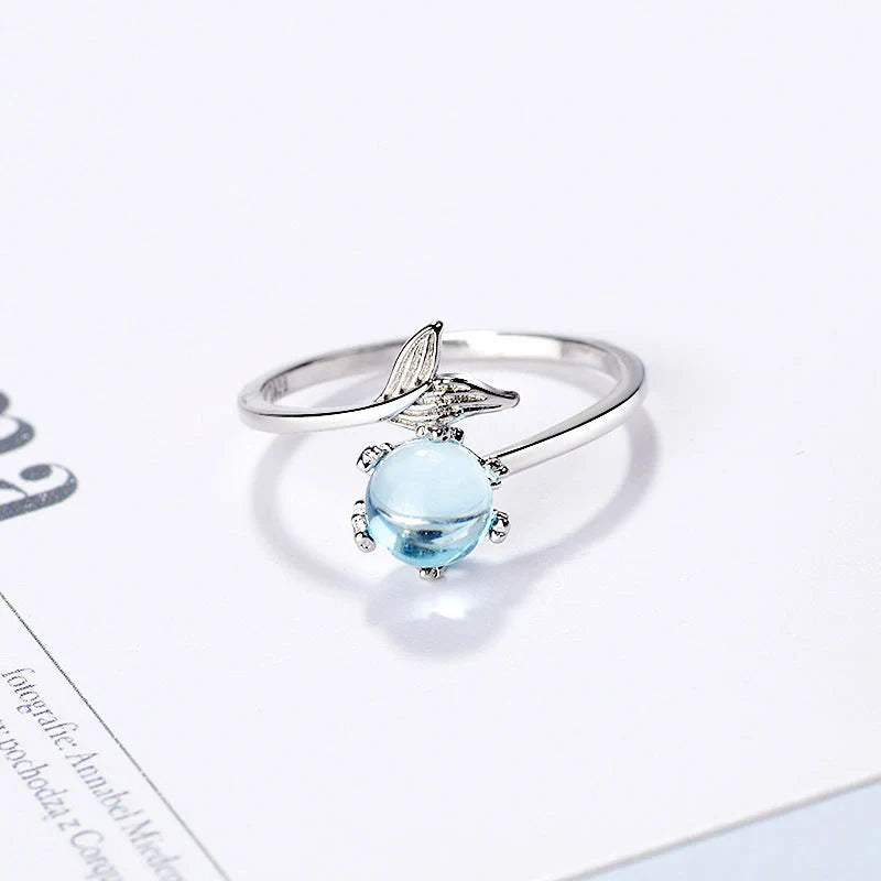 Adjustable mermaid tail ring in silver plated S925 with inlaid zircon stones