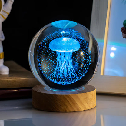 6cm crystal ball night light with Milky Way design on colourful base, USB cable connected